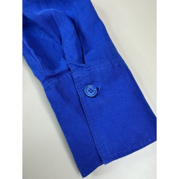 ZARA 100% Linen Oversized Button Down Shirt Women’s XS Royal Cobalt Blue Beachy - Picture 12 of 15
